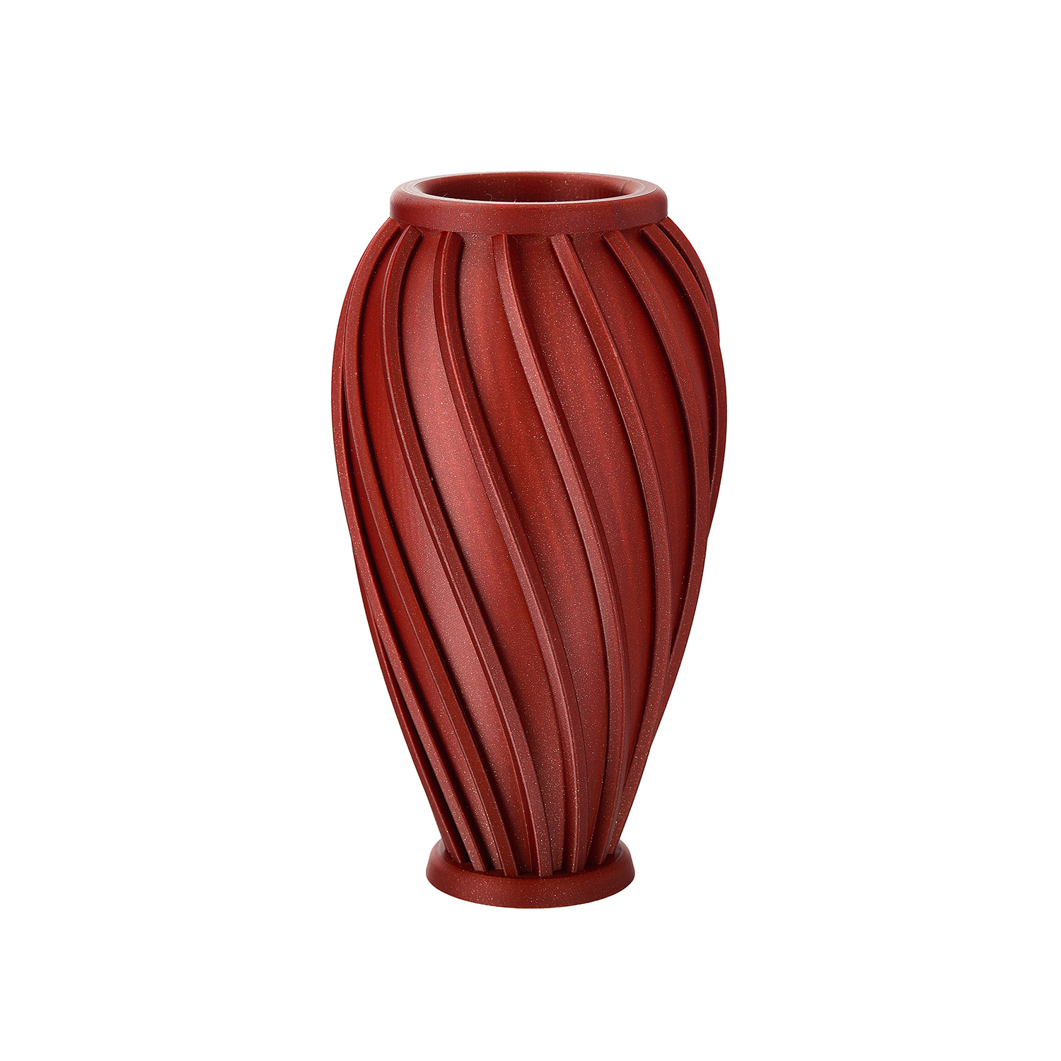 Ira Vase โ Dark Red Front View Ira sculptural 3D-printed vase in dark red
