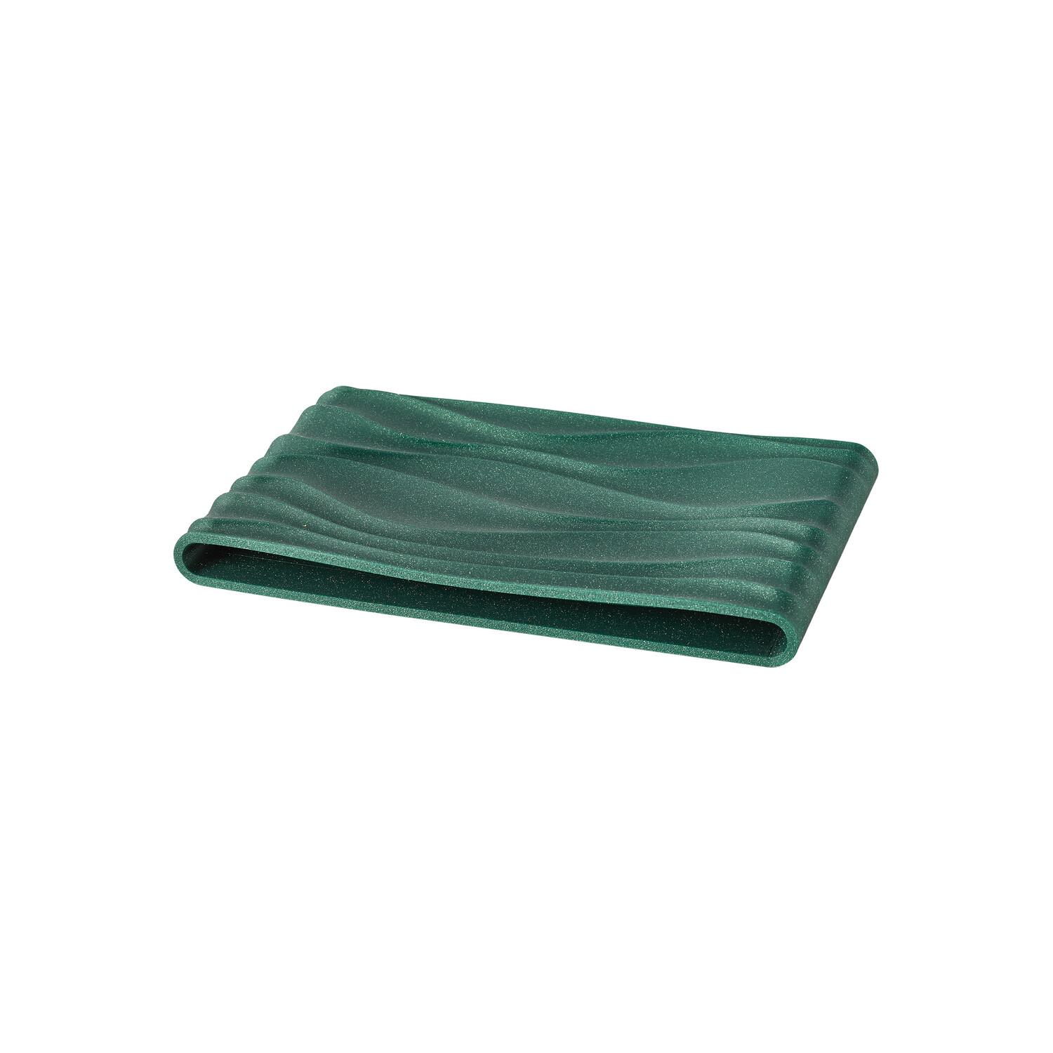 Kyma 3D printed desk holder with wave relief in green, angled view